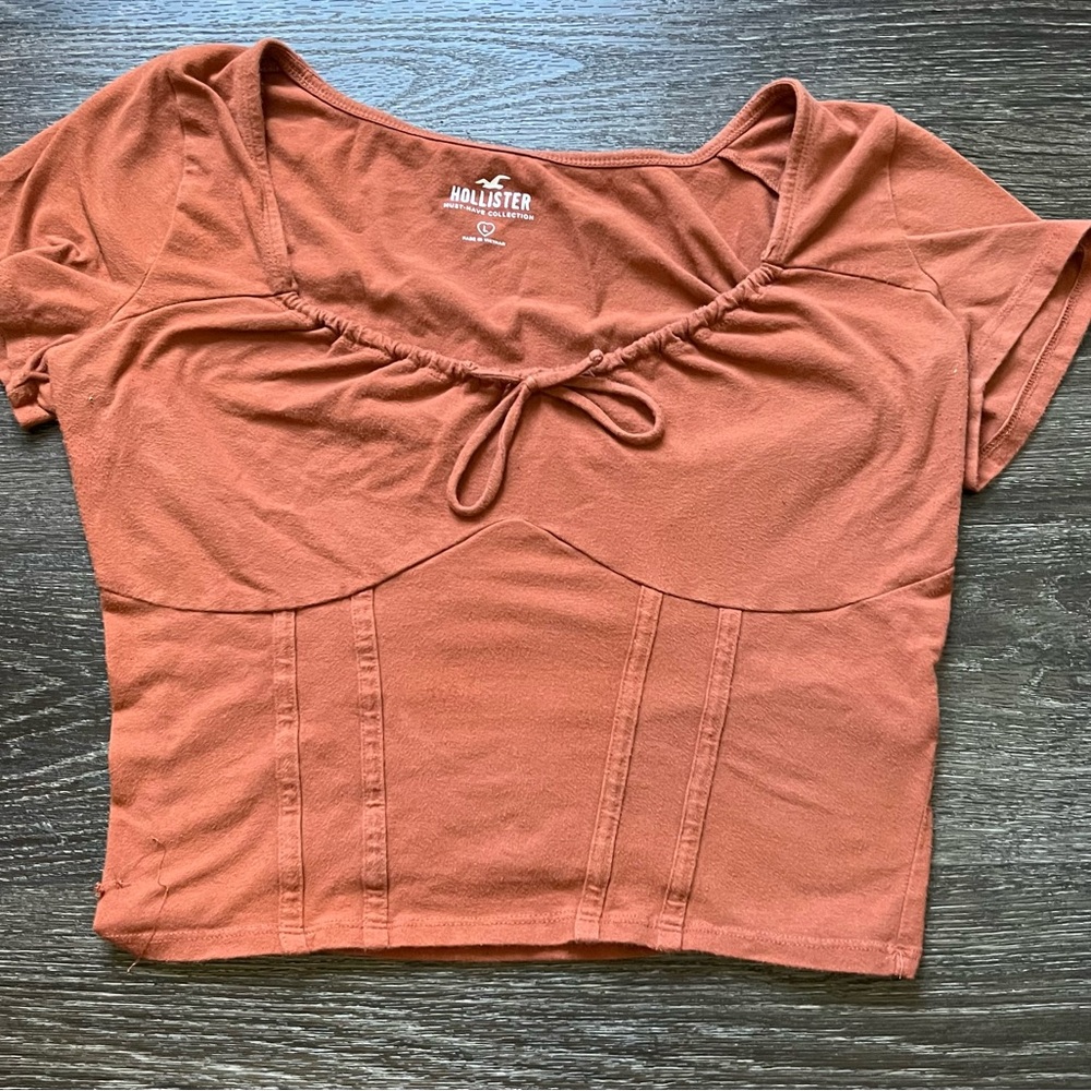 Hollister Pink Crop Top Short Sleeve Tie Front